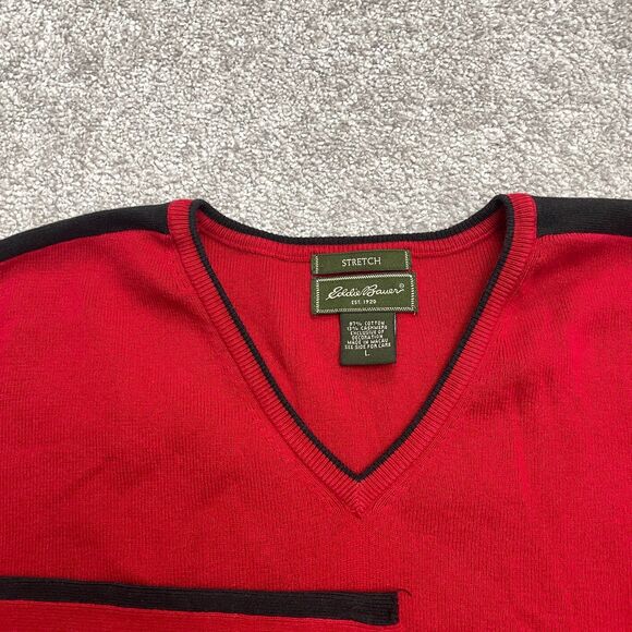 Eddie Bauer Stretch Pullover Sweater Women Large Red Black V-Neck Cashmere Blend - Picture 3 of 12